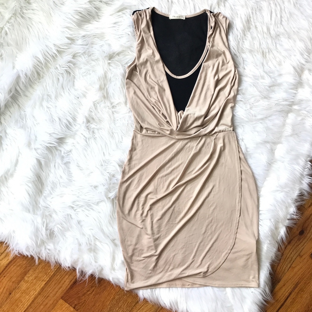 Anthropologie Phanuel Nude Blk Mesh Toga MiniDress